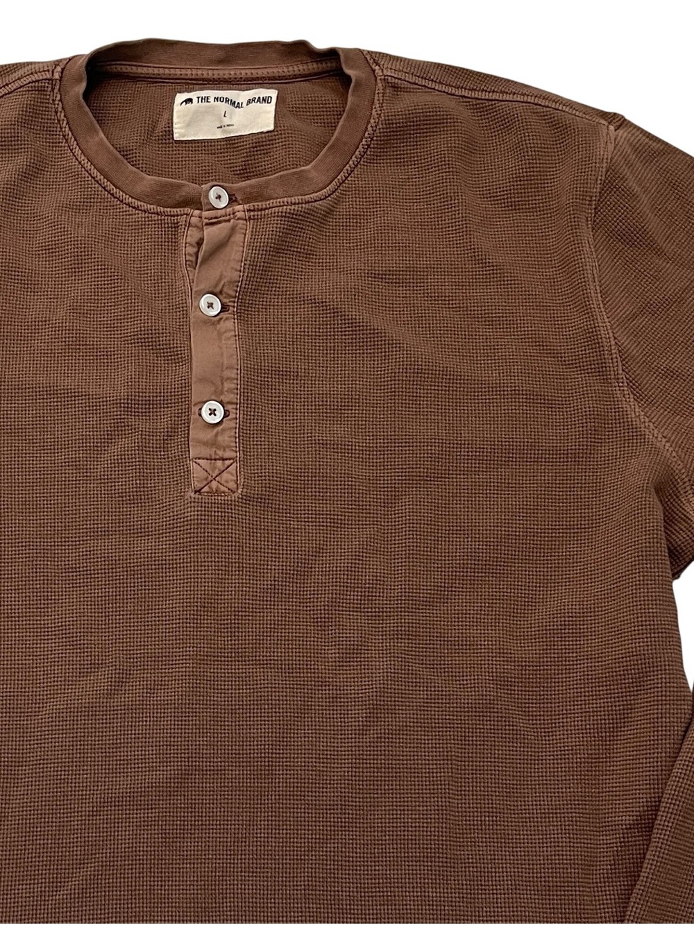 The Normal Brand Waffle Henley L Brown Cotton Lightweight Thermal Spring Layer